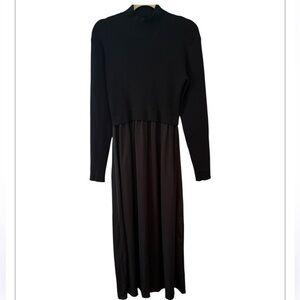 NWT Tea n Rose Black Minimalist Multi Texture Crew Neck Flowy Maxi Dress M